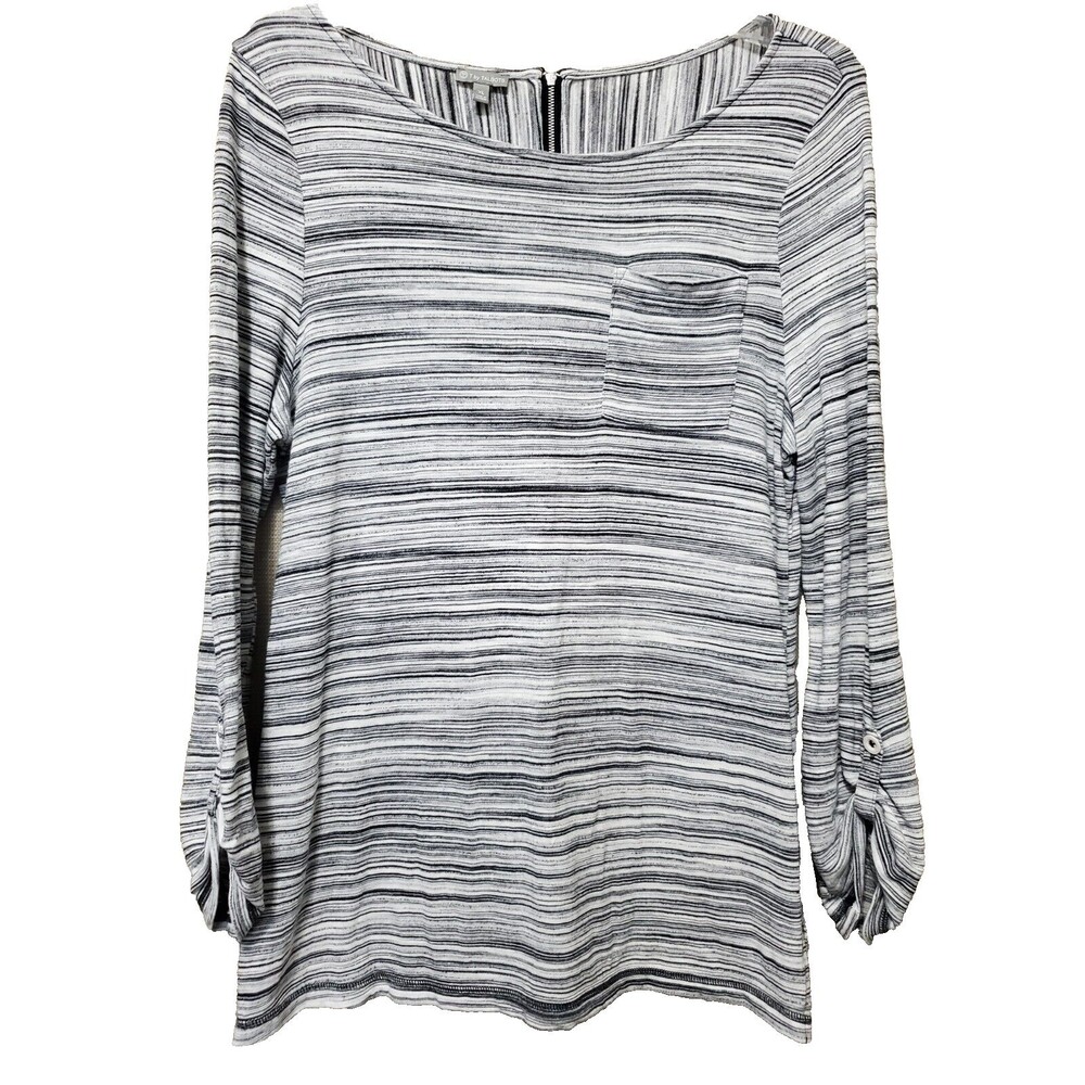 T BY TALBOTS Striped Cotton Blend Zip-Back Long Sleeve Tunic Size XL